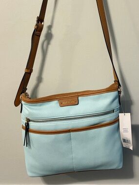 Rosetti Light Blue Crossbody with Tan Trim